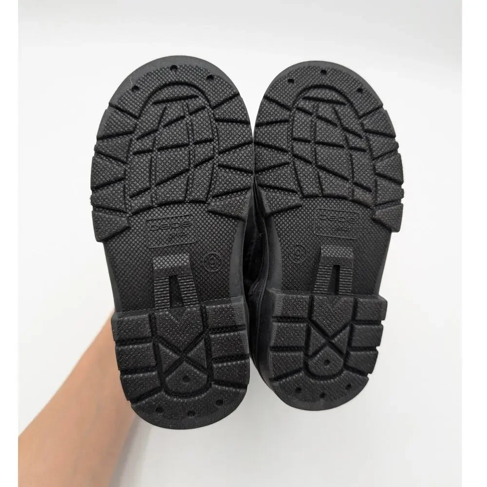 Bebe Bow Shaft Faux Shearling Lined Winter Boots Kids' Black Size US9 EU25